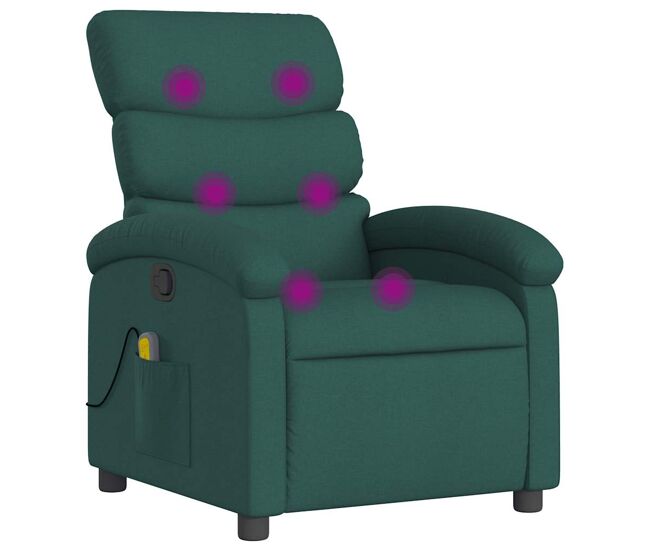 Vidaxl sillón de masaje reclinable de tela verde oscuro