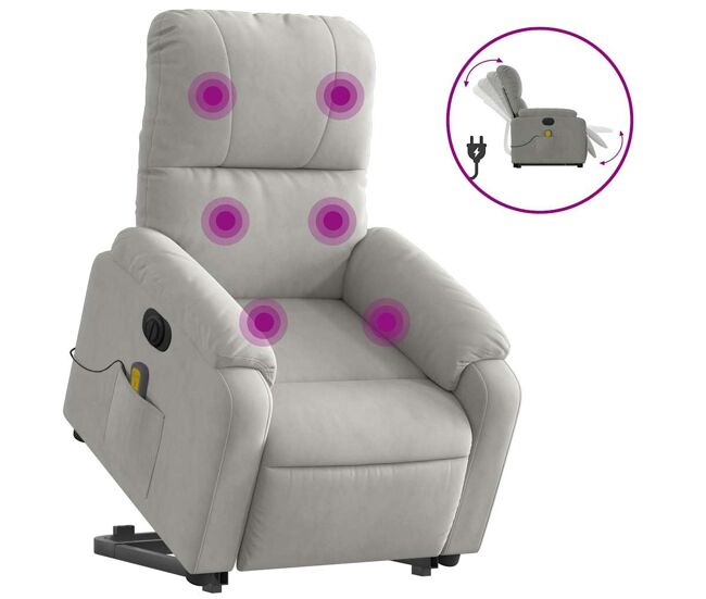 Vidaxl sillón masaje eléctrico reclinable elevable tela gris claro