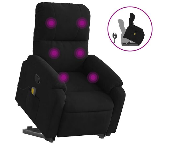 Vidaxl sillón reclinable de masaje elevable tela de microfibra negro
