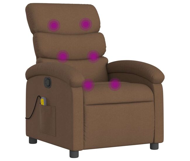 Vidaxl sillón reclinable con masaje de tela marrón