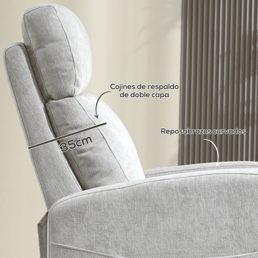 HOMCOM Poltrona Relax Reclinável Manual Poltrona Relax Estofada em Linho Sintético com Apoio para os Pés e Bolso Lateral Poltrona Reclinável para Dormitório Escritório Carga 120 kg 68x90x106 cm Cinza Claro