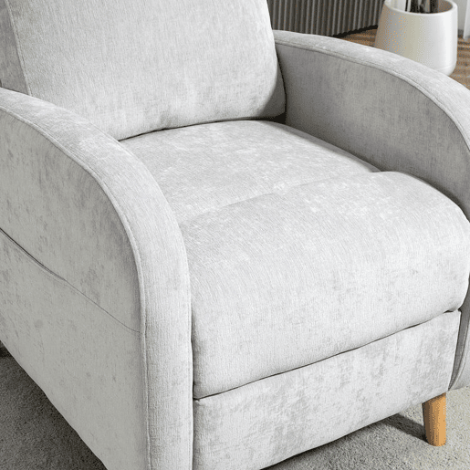 HOMCOM Poltrona Relax Reclinável Manual Poltrona Relax Estofada em Linho Sintético com Apoio para os Pés e Bolso Lateral Poltrona Reclinável para Dormitório Escritório Carga 120 kg 68x90x106 cm Cinza Claro