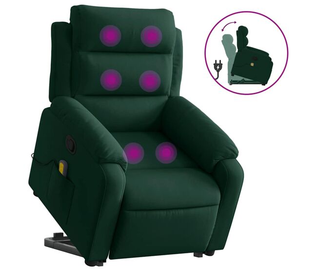 Vidaxl sillón reclinable elevable terciopelo verde oscuro
