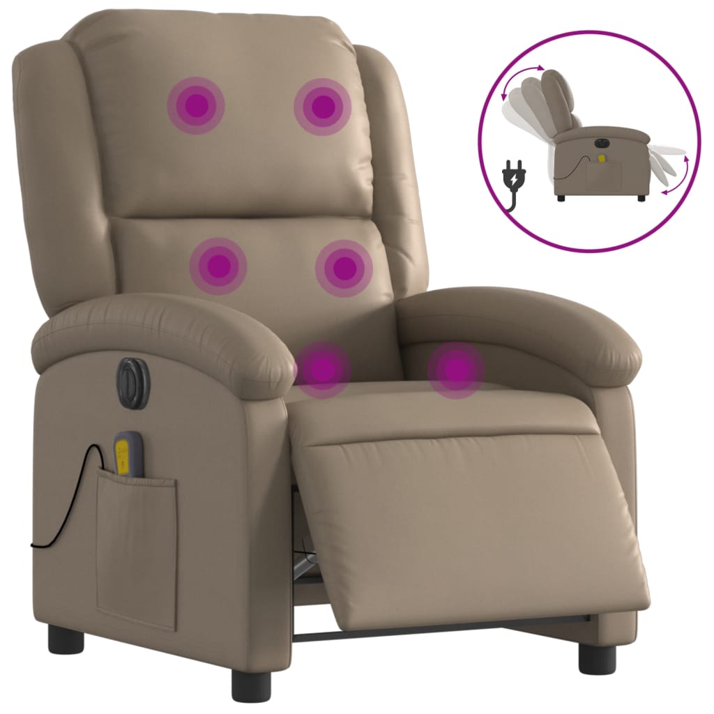 Vidaxl sillón reclinable de masaje eléctrico cuero sintético capuchino