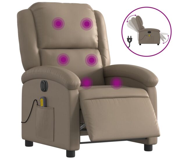 Vidaxl sillón reclinable de masaje eléctrico cuero sintético capuchino