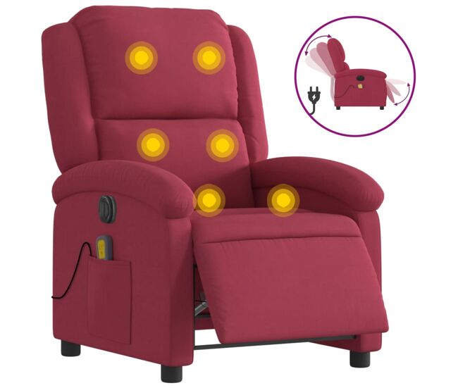 Vidaxl sillón reclinable de masaje eléctrico terciopelo rojo tinto