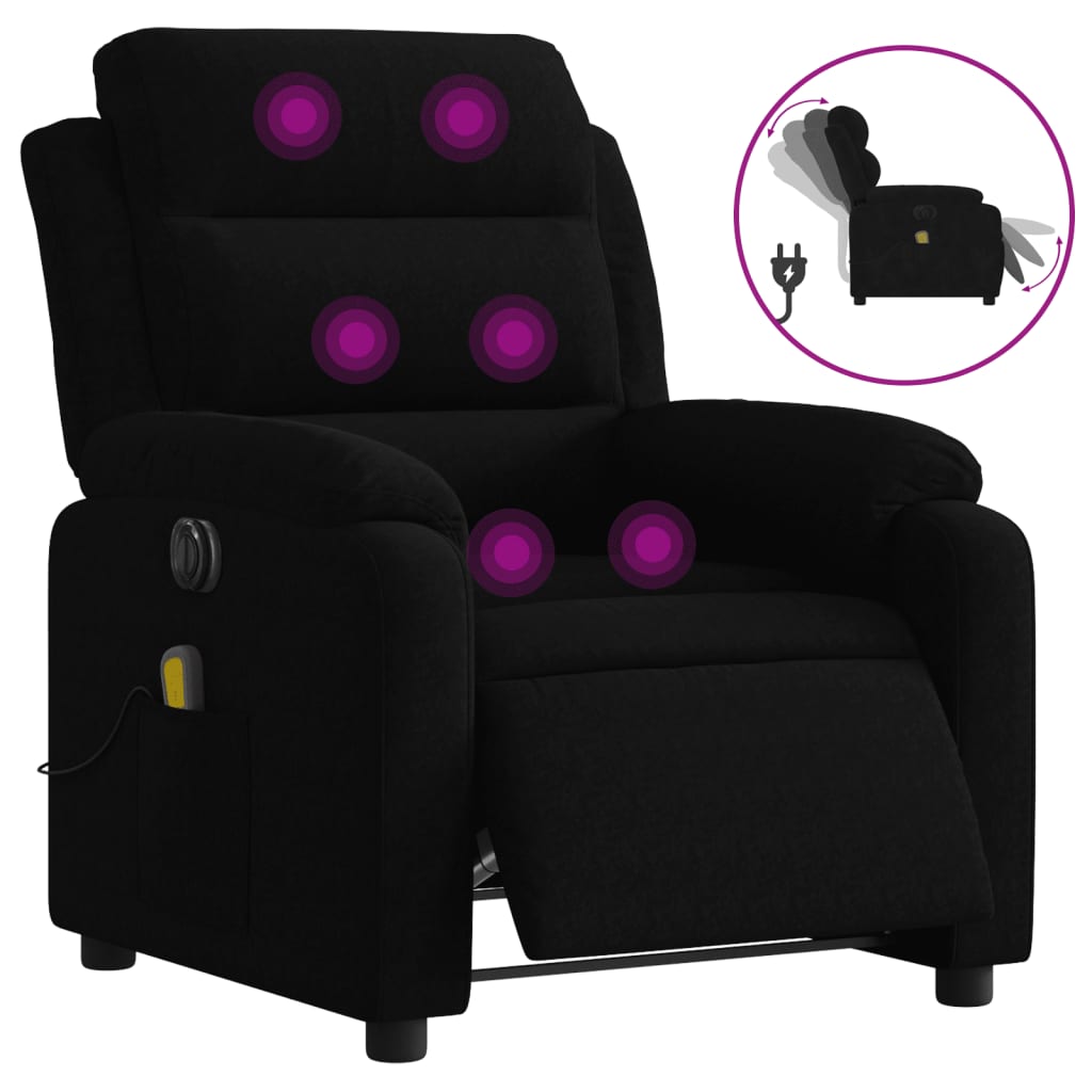 Vidaxl sillón reclinable de masaje eléctrico terciopelo negro