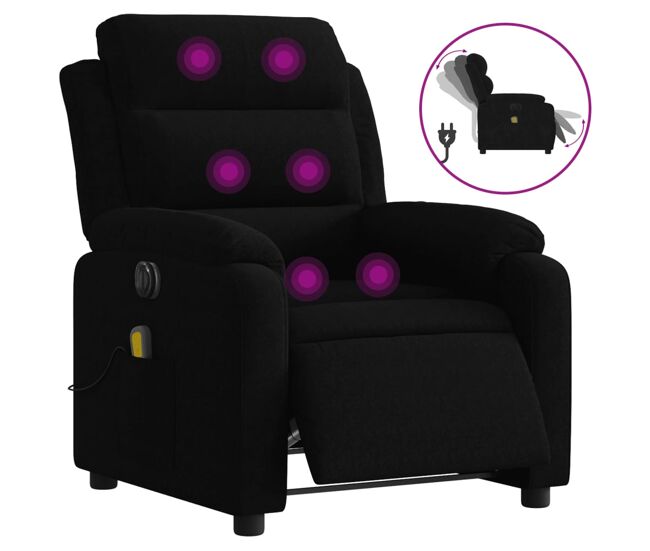 Vidaxl sillón reclinable de masaje eléctrico terciopelo negro