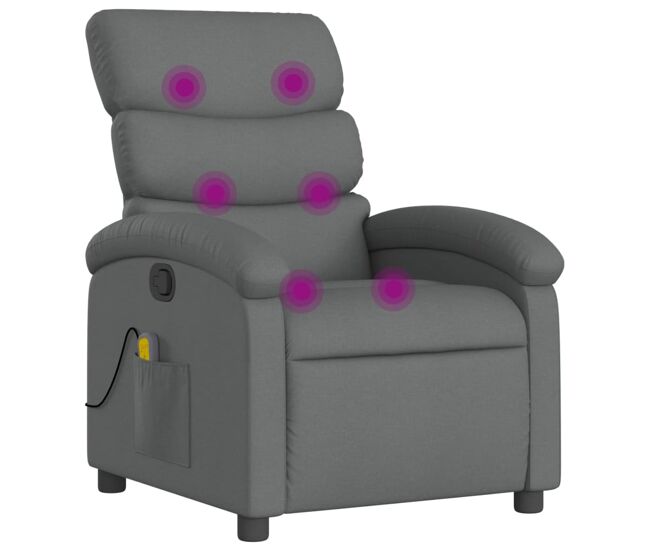 Vidaxl sillón de masaje reclinable de tela gris oscuro