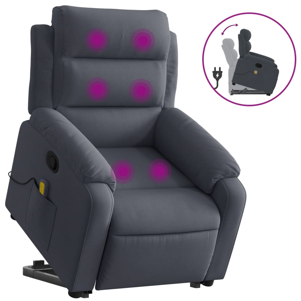 Vidaxl sillón reclinable de masaje elevable terciopelo gris oscuro