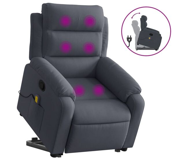 Vidaxl sillón reclinable de masaje elevable terciopelo gris oscuro