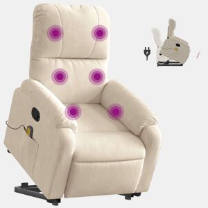 vidaXL Poltrona de massagens reclinável elevatória microfibra bege