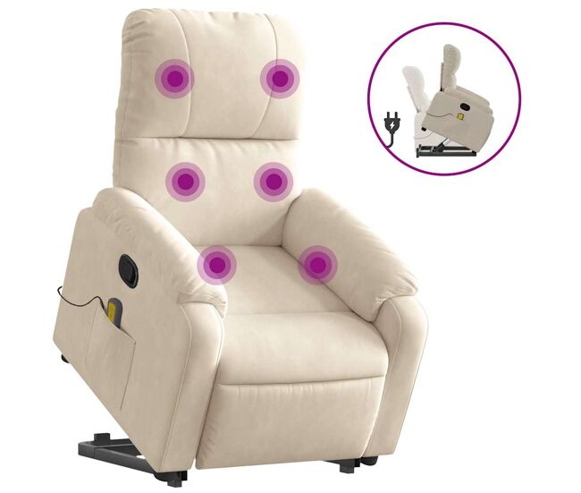 Vidaxl sillón reclinable de masaje elevable tela de microfibra beige