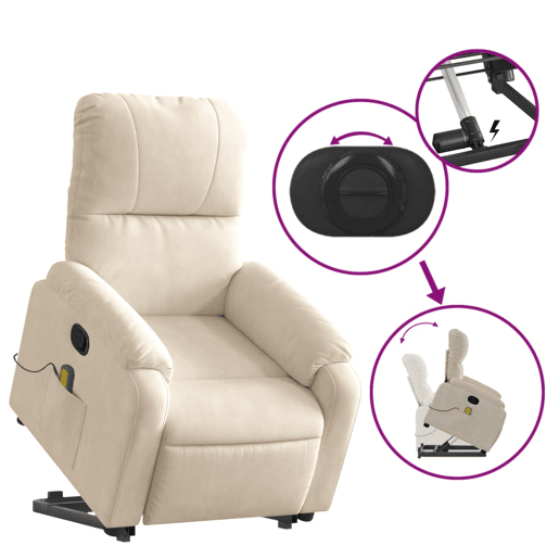 vidaXL Poltrona de massagens reclinável elevatória microfibra bege vidaXL Poltrona de massagens reclinável elevatória microfibra bege