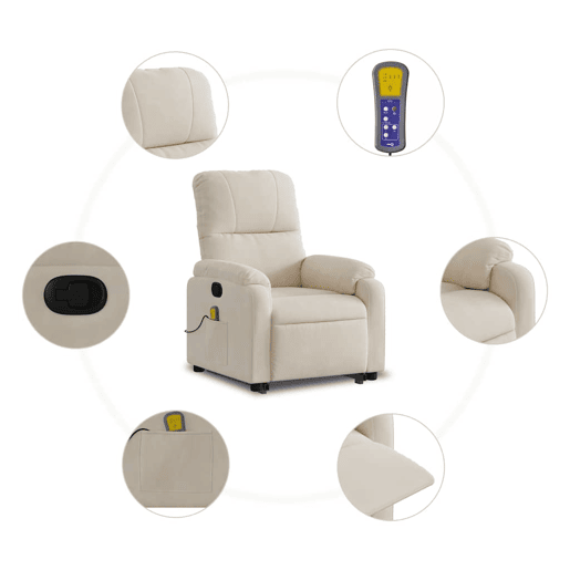 vidaXL Poltrona de massagens reclinável elevatória microfibra bege vidaXL Poltrona de massagens reclinável elevatória microfibra bege