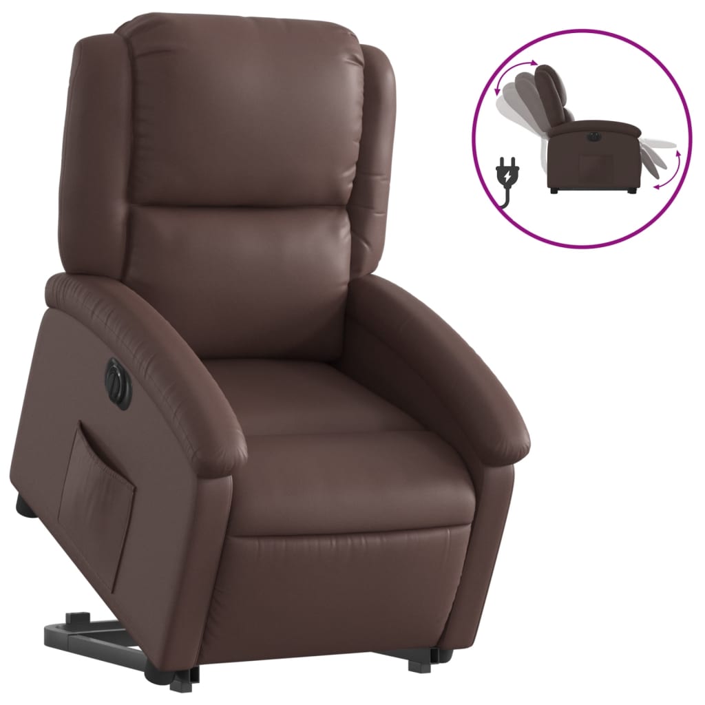 Vidaxl sillón reclinable elevable eléctrico de cuero sintético marrón