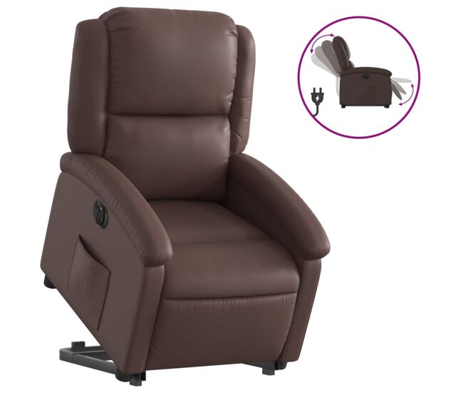 Vidaxl sillón reclinable elevable eléctrico de cuero sintético marrón