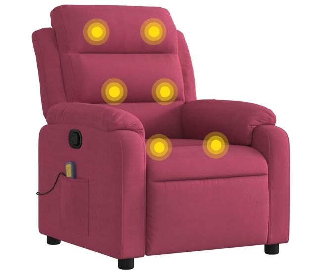 Vidaxl sillón de masaje reclinable de terciopelo vino tinto