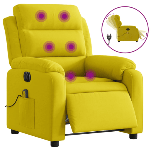 vidaXL Poltrona de massagens reclinável elétrica veludo amarelo vidaXL Poltrona de massagens reclinável elétrica veludo amarelo