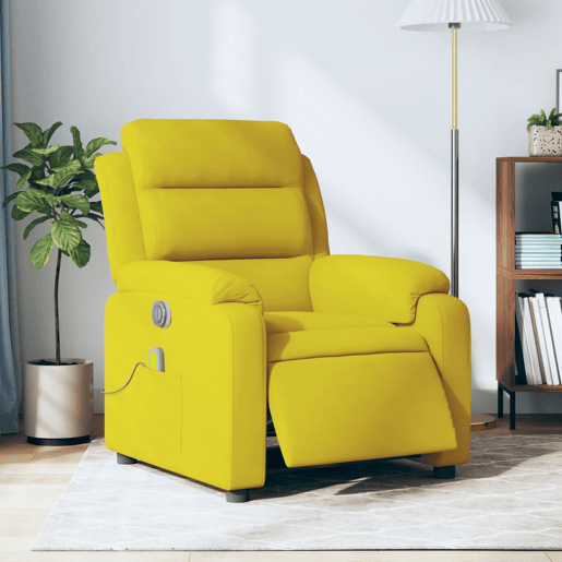 vidaXL Poltrona de massagens reclinável elétrica veludo amarelo vidaXL Poltrona de massagens reclinável elétrica veludo amarelo