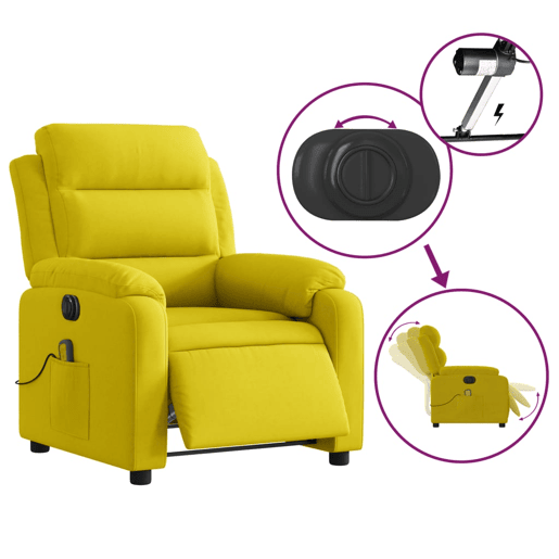 vidaXL Poltrona de massagens reclinável elétrica veludo amarelo vidaXL Poltrona de massagens reclinável elétrica veludo amarelo