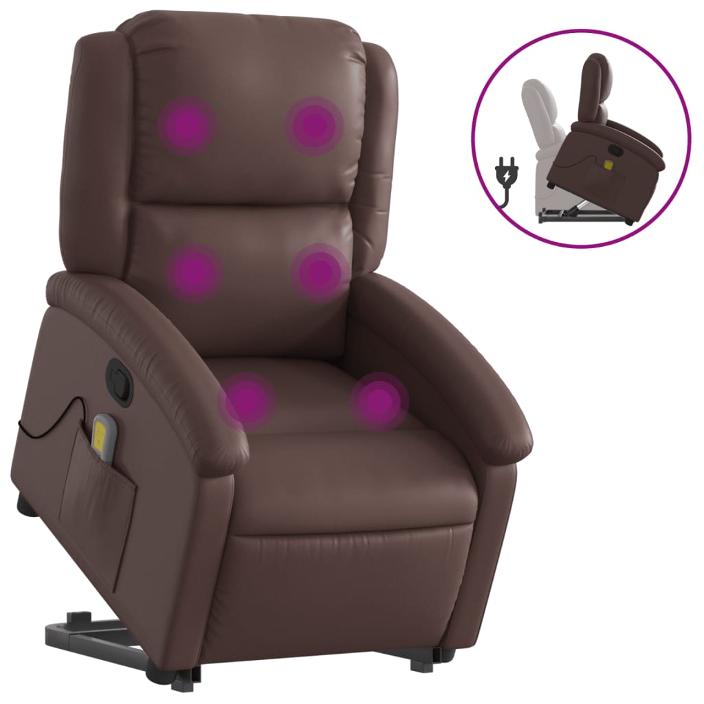 Vidaxl sillón reclinable de masaje de pie de cuero sintético marrón