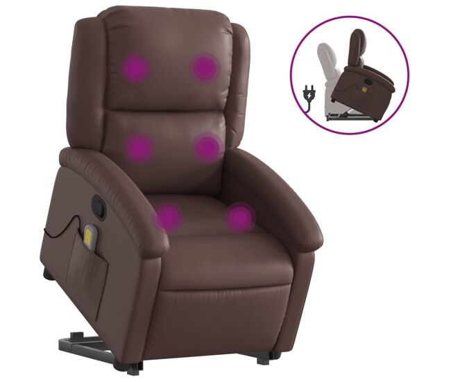 Vidaxl sillón reclinable de masaje de pie de cuero sintético marrón
