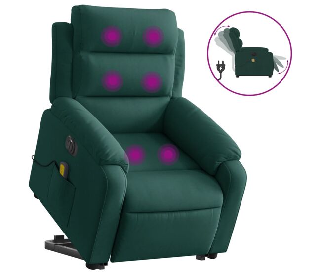 Vidaxl sillón masaje reclinable elevable terciopelo verde oscuro