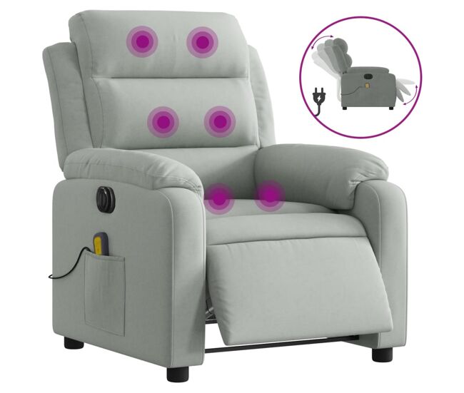 Vidaxl sillón reclinable de masaje eléctrico terciopelo gris claro