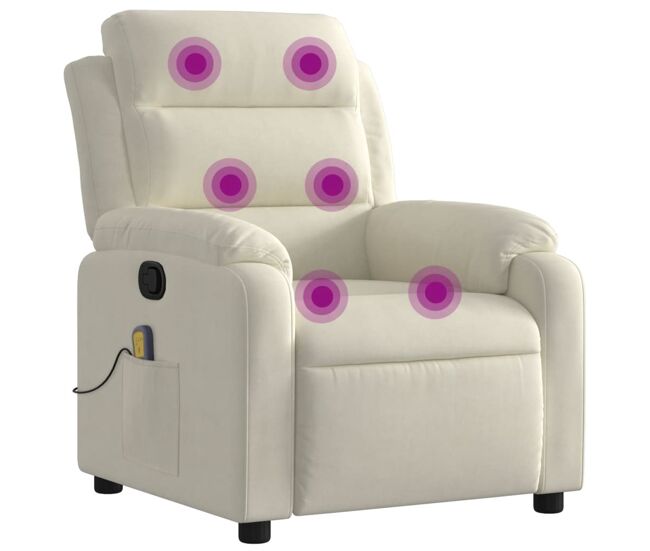 Vidaxl sillón de masaje reclinable de terciopelo crema