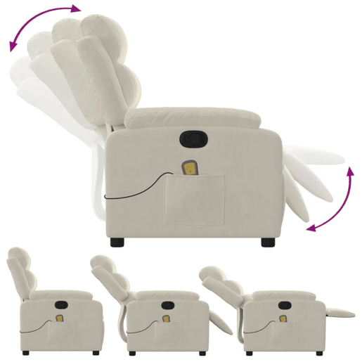 vidaXL Poltrona de massagens reclinável veludo cor creme vidaXL Poltrona de massagens reclinável veludo cor creme