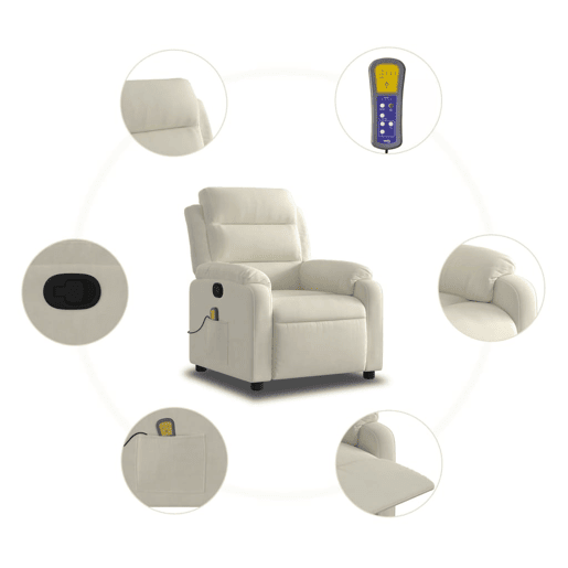 vidaXL Poltrona de massagens reclinável veludo cor creme vidaXL Poltrona de massagens reclinável veludo cor creme