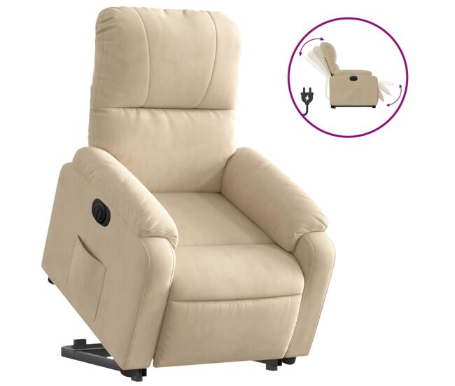 Vidaxl sillón eléctrico reclinable elevable tela microfibra crema