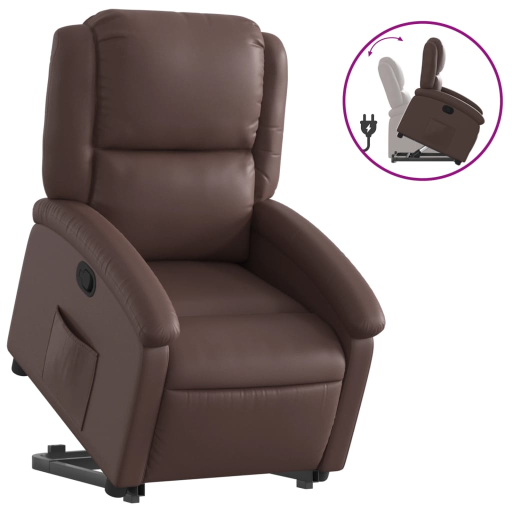 Vidaxl sillón reclinable elevable cuero sintético marrón