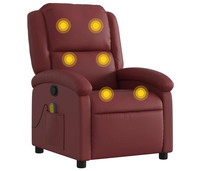 Vidaxl sillón de masaje reclinable cuero sintético rojo tinto
