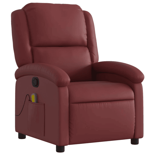 vidaXL Poltrona massagens reclinável couro artificial vermelho tinto vidaXL Poltrona massagens reclinável couro artificial vermelho tinto