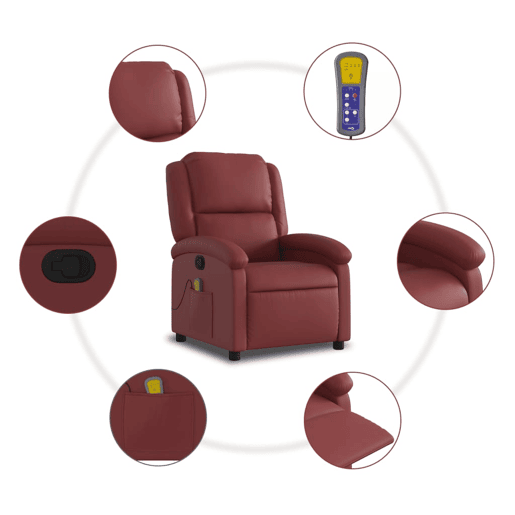 vidaXL Poltrona massagens reclinável couro artificial vermelho tinto vidaXL Poltrona massagens reclinável couro artificial vermelho tinto