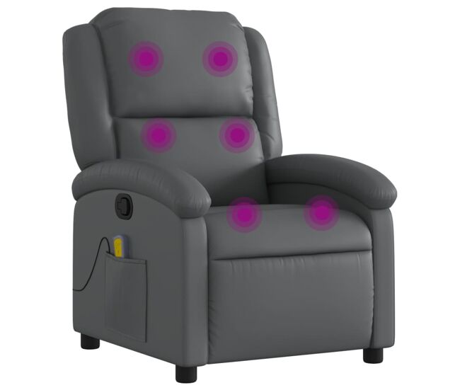 Vidaxl sillón de masaje reclinable cuero sintético gris