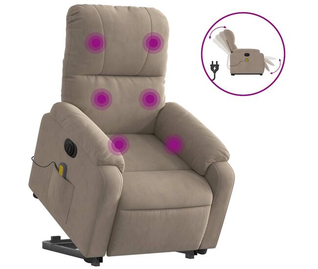 Vidaxl sillón masaje eléctrico reclinable elevable tela gris taupe