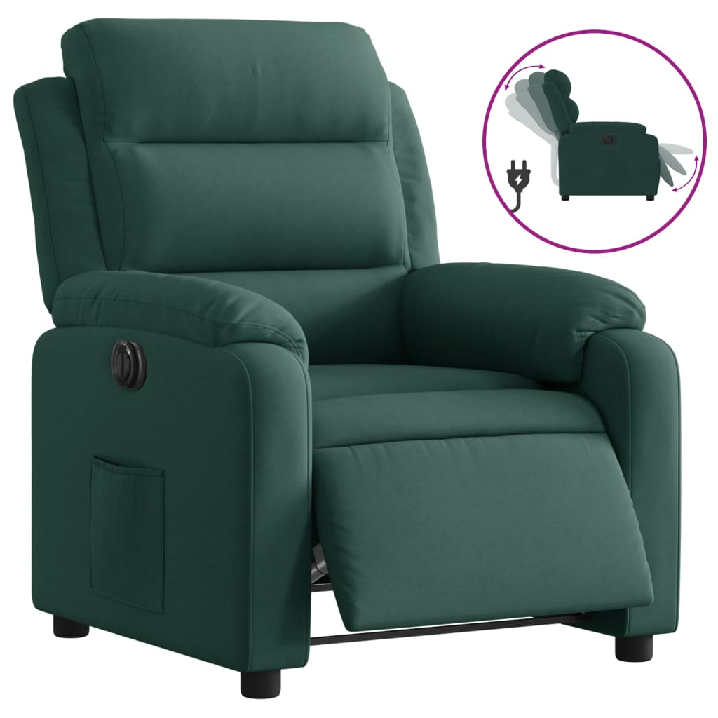 Vidaxl sillón reclinable eléctrico de terciopelo verde oscuro