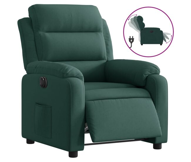 Vidaxl sillón reclinable eléctrico de terciopelo verde oscuro