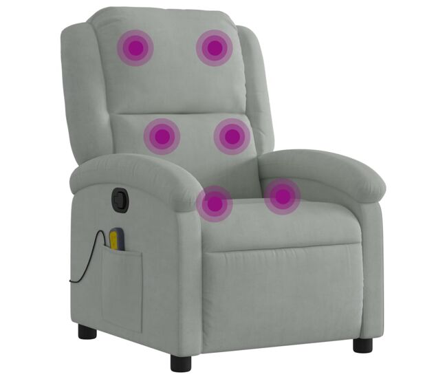 Vidaxl sillón reclinable de masaje terciopelo gris claro