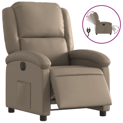 vidaXL Poltrona reclinável elétrica couro artificial cor cappuccino vidaXL Poltrona reclinável elétrica couro artificial cor cappuccino