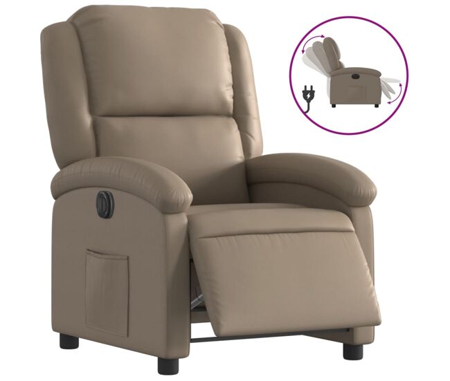 Vidaxl sillón reclinable eléctrico de cuero sintético color capuchino