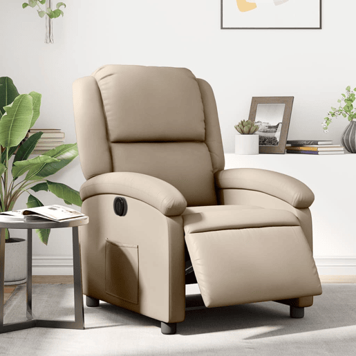 vidaXL Poltrona reclinável elétrica couro artificial cor cappuccino vidaXL Poltrona reclinável elétrica couro artificial cor cappuccino