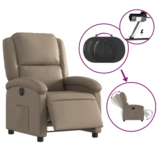 vidaXL Poltrona reclinável elétrica couro artificial cor cappuccino vidaXL Poltrona reclinável elétrica couro artificial cor cappuccino