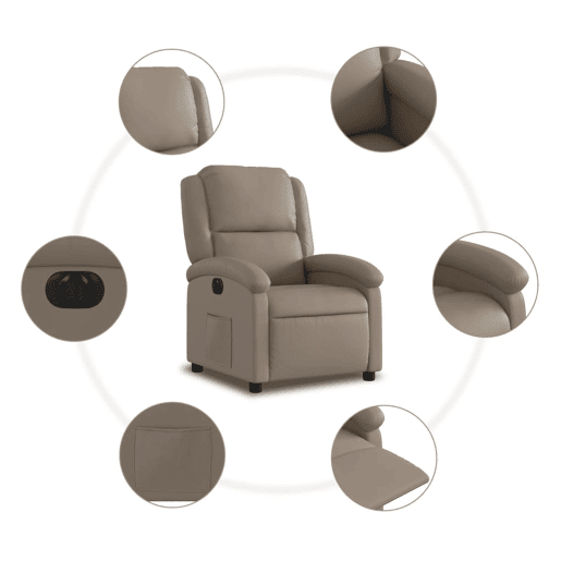 vidaXL Poltrona reclinável elétrica couro artificial cor cappuccino vidaXL Poltrona reclinável elétrica couro artificial cor cappuccino