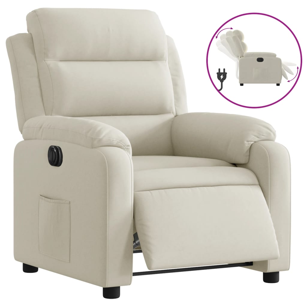 Vidaxl sillón reclinable eléctrico de terciopelo blanco crema
