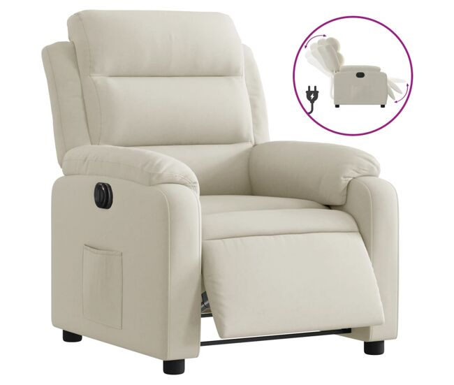 Vidaxl sillón reclinable eléctrico de terciopelo blanco crema