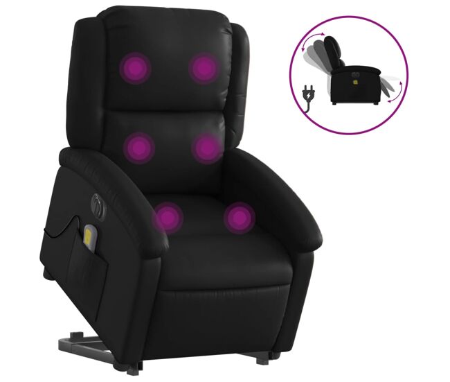 Vidaxl sillón de masaje elevable eléctrico cuero sintético negro